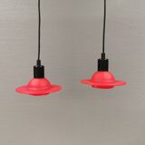 Red UFO glass lamps from the early 90s, Danish and made by Design Light