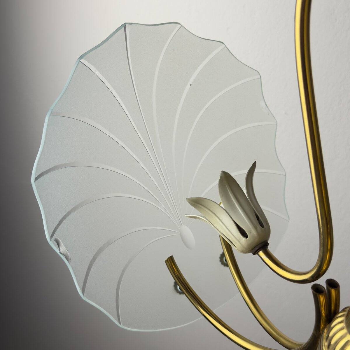 Antique brass and glass chandelier in the style of Pietro Chiesa for Fontana Arte, Italy, 1930s.