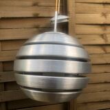 Polished steel pendant lamp with opaline cone 70s