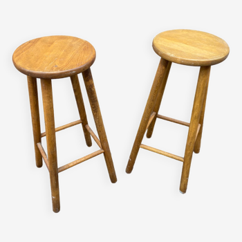 pair of vintage wooden bar stools