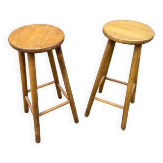 pair of vintage wooden bar stools