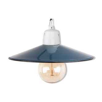 Ancienne lampe en émail d’atelier en bleu, Pologne, années 1960