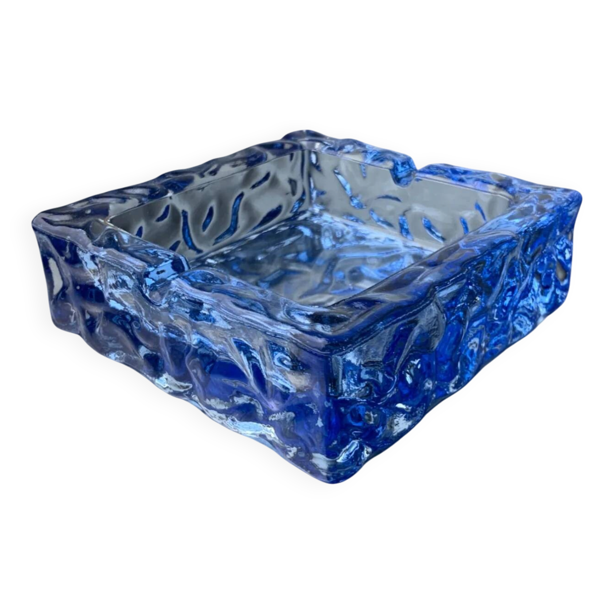 Ice cube ashtray by Antonio Imperatore, blue Murano glass, Italy, 1970s