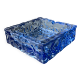 Cendrier en forme de cube de glace par Antonio Imperatore, en verre de Murano bleu, Italie, années 1970.