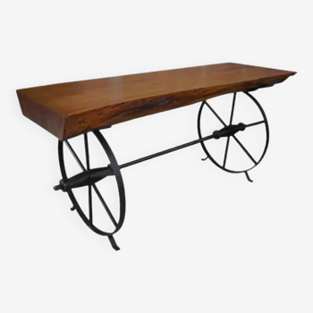 Wooden coffee table with trolley wheels