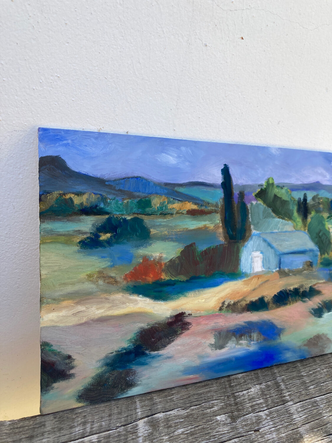 Mediterranean Provencal landscape / expressionist painting / oil painting on wood panel