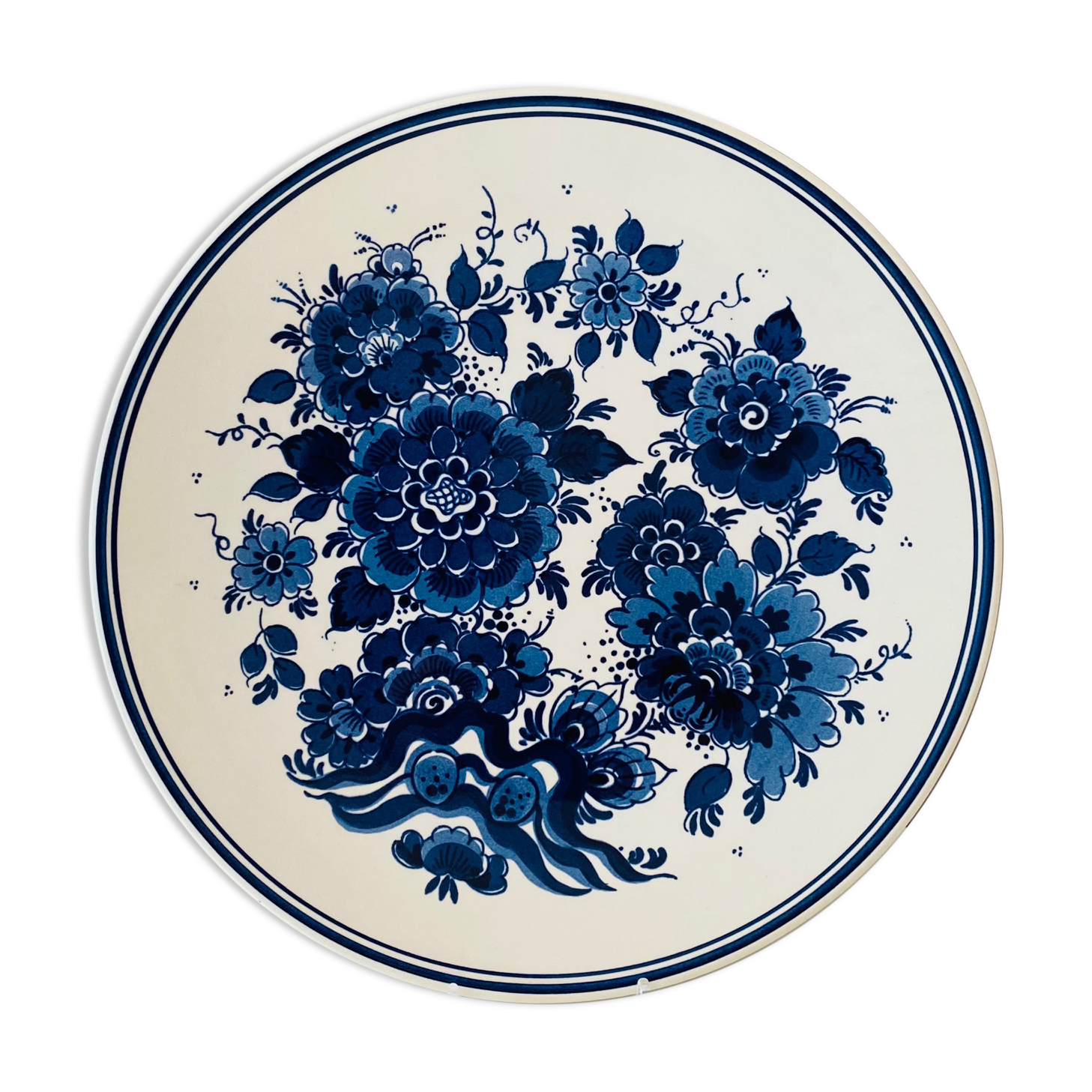 Delft Blue Wall Plate, Retro Cottage Blue White, Hand Painted, Royal Goedewaagen The Netherlands