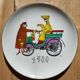 Dessert plates and their Gien earthenware dish illustrated by J. Charmoz automobile theme