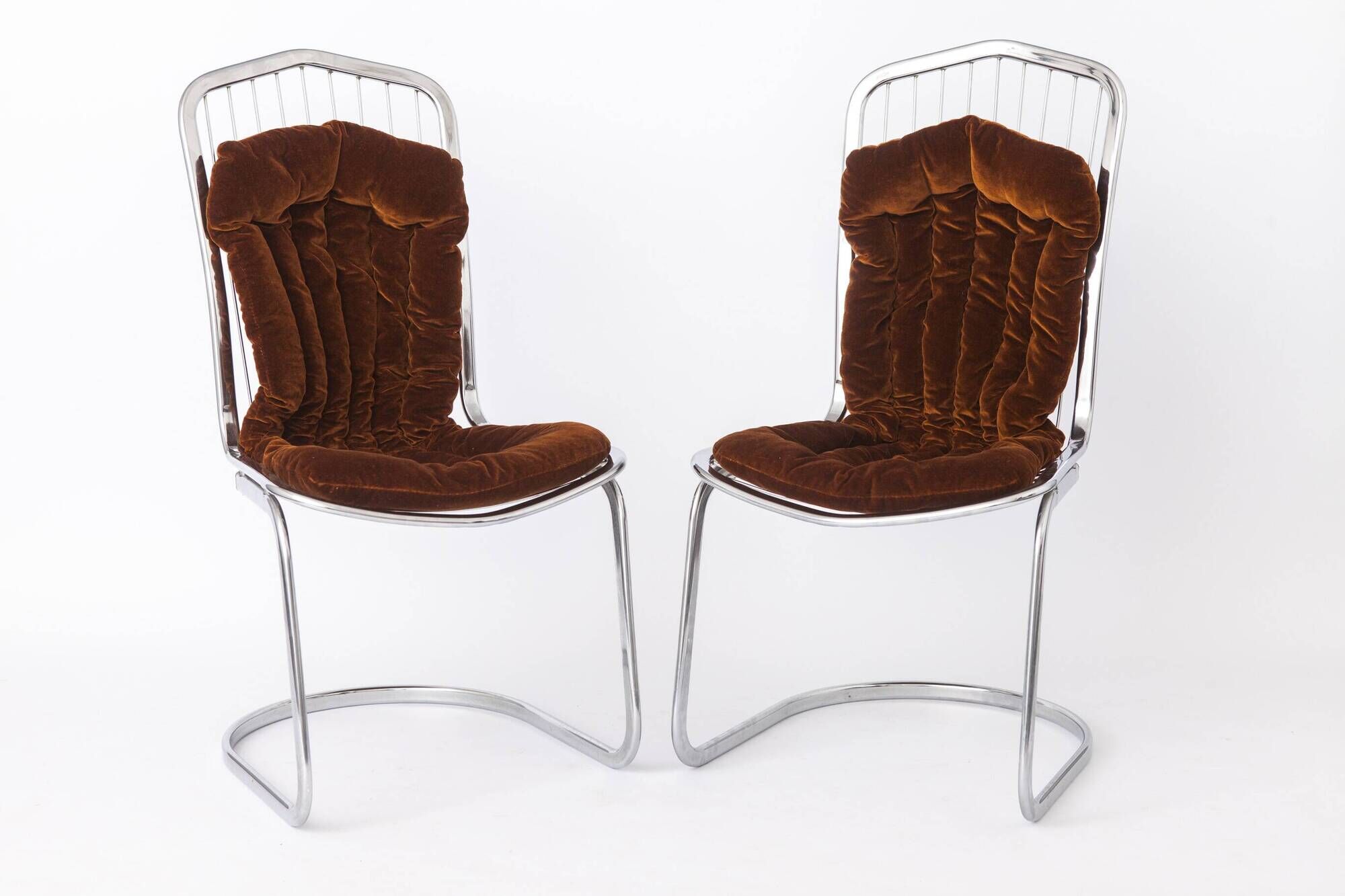 Set of 6 Italian Chrome Cantilever Dining Chairs, Gastone Rinaldi, 1970s