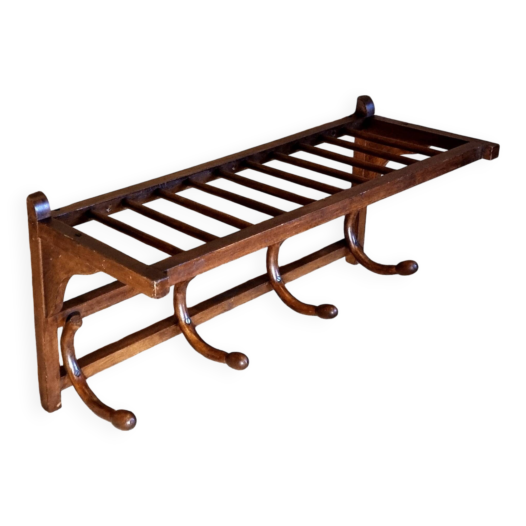 Curved wooden bistro coat rack from the 1930s
