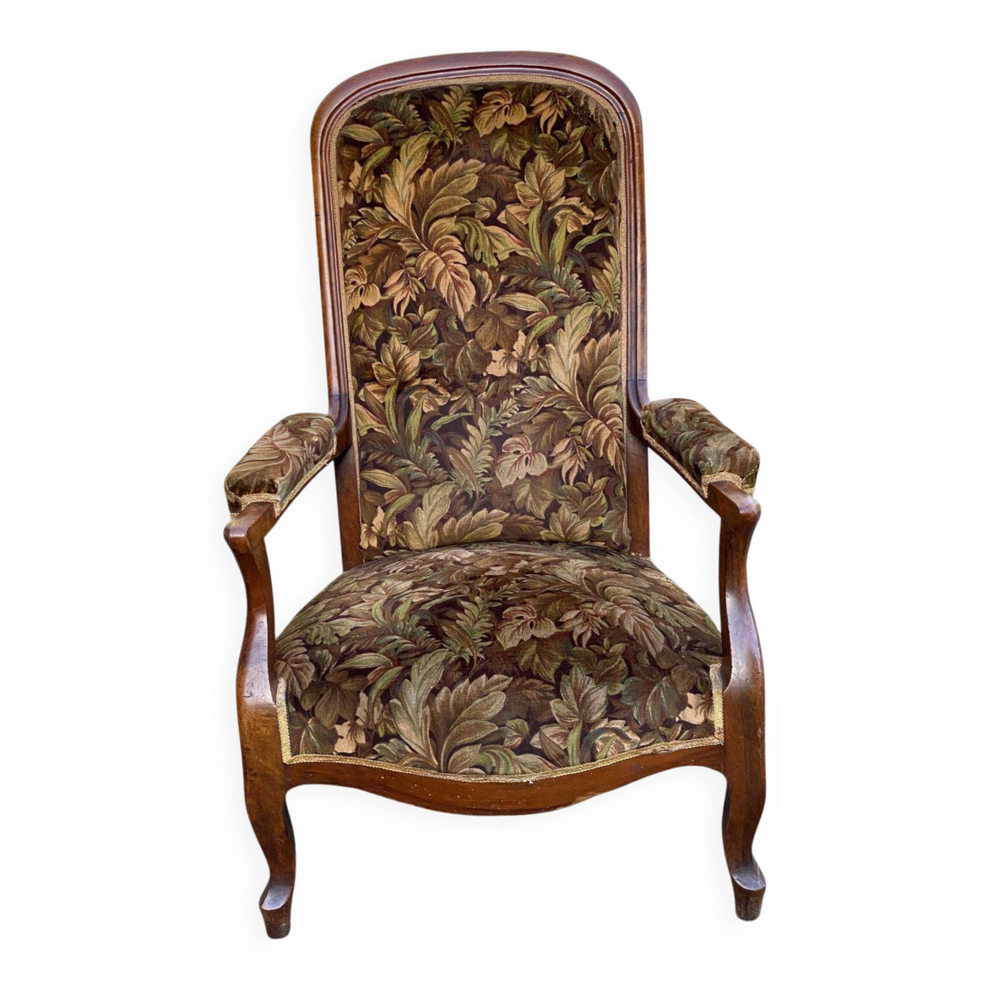Louis XV Voltaire armchair in solid wood and floral velvet fabric from the years.