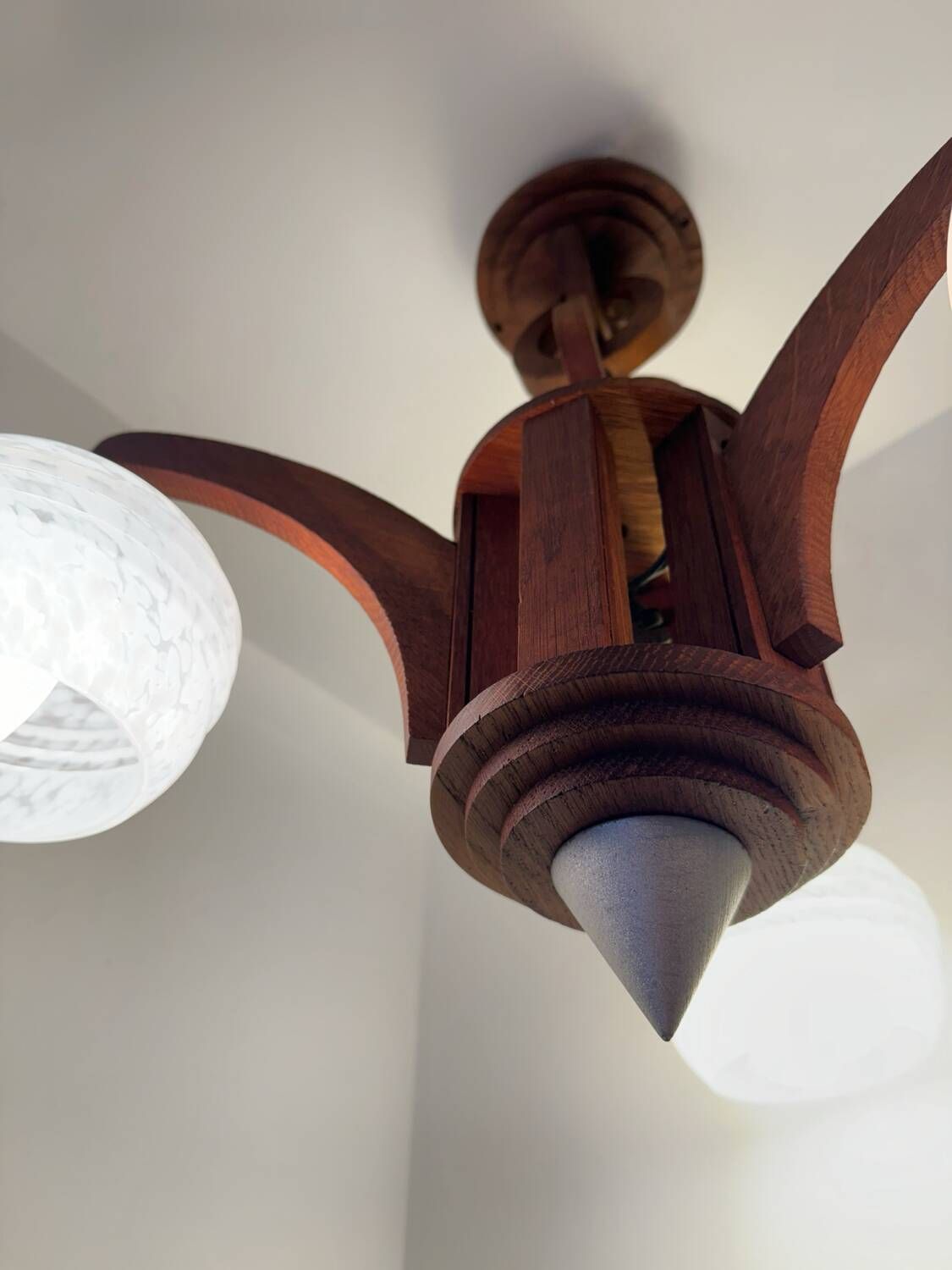 Art Deco chandelier in wood and glass from Clichy