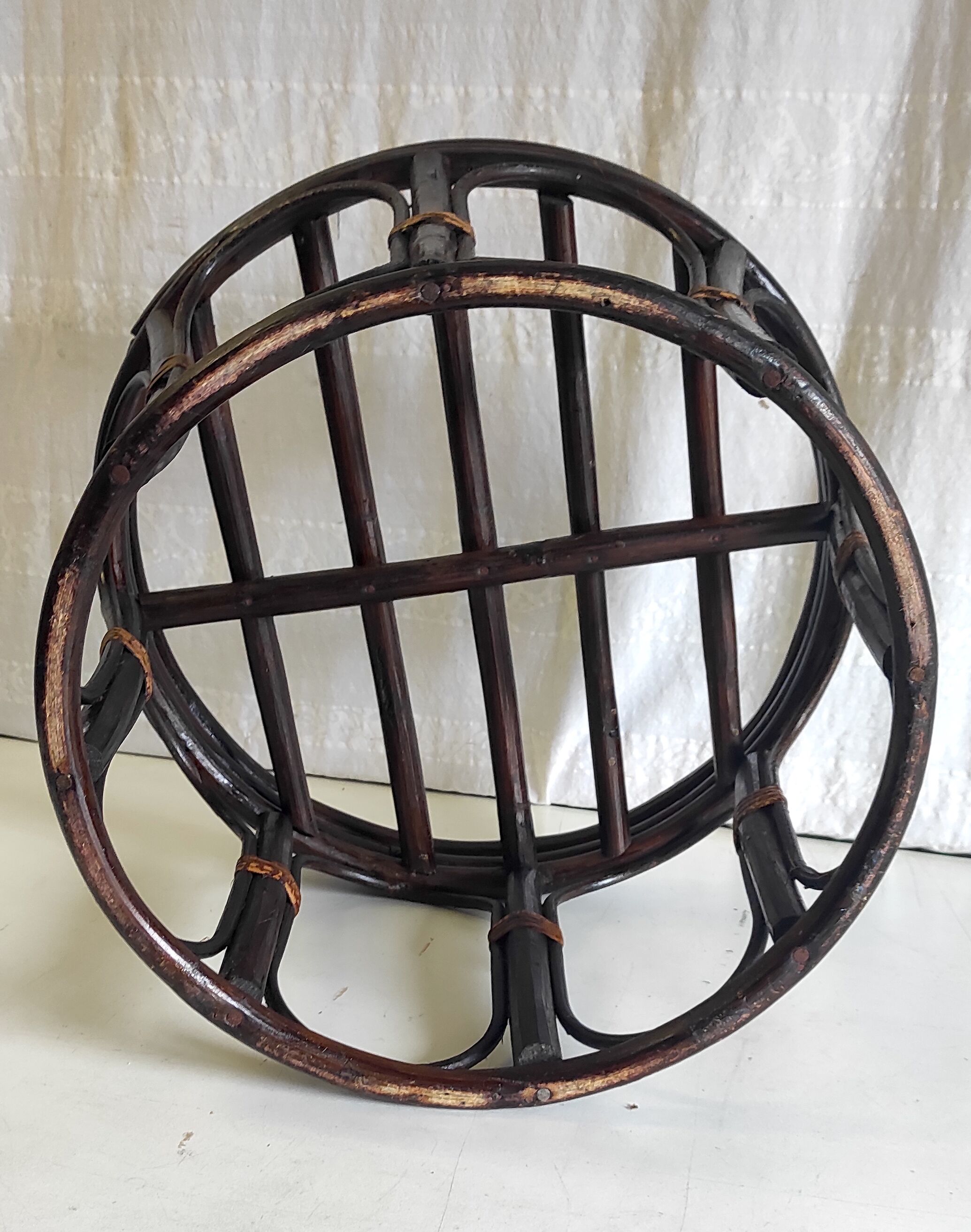 Rattan stool and fabric cushion – 80s/90s