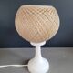 60's table lamp with tulip base and stretched wire shade.