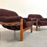 Set of mid-century lounge chairs in oak and teddy