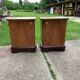 Pair of Hungarian Art Deco bedside tables in brown wood, 1930s — set of 2