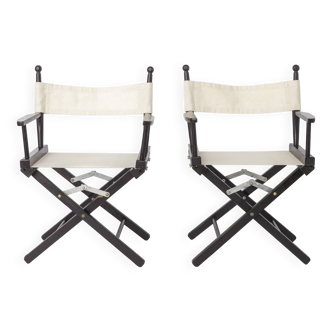 Pair of Vintage Director’s Chairs, 1970s Folding Chairs, Black Beech Wood