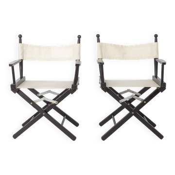 Pair of Vintage Director’s Chairs, 1970s Folding Chairs, Black Beech Wood