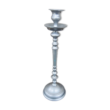Ancien bougeoir en métal finition argent h 33 cm
