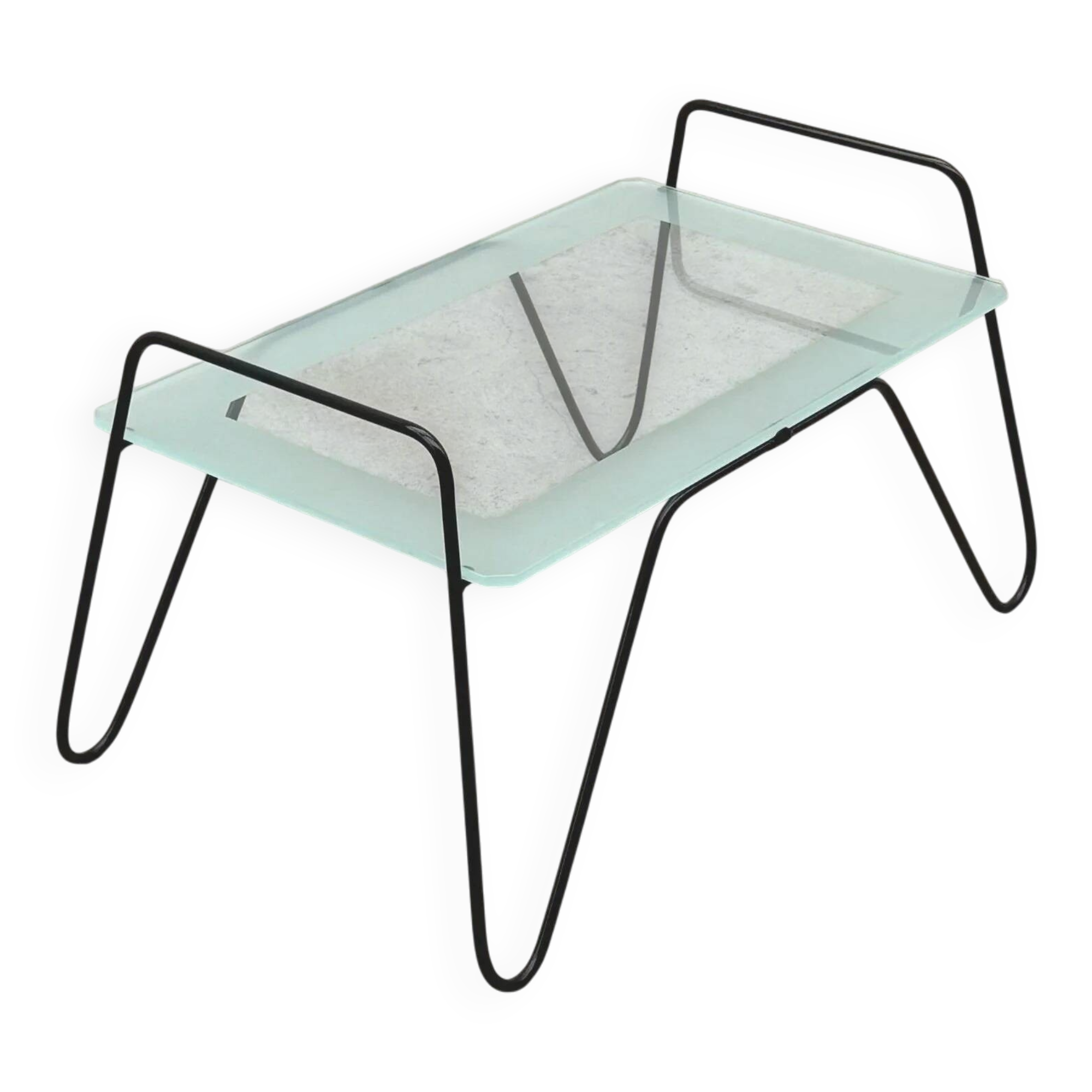 Metal and glass coffee table, France 1950
