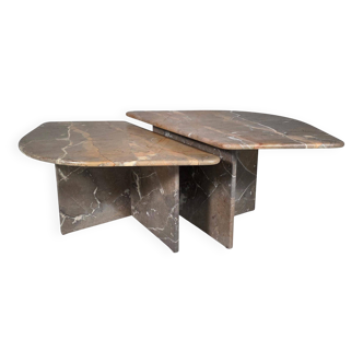Sculptural Italian coffee tables in Breccia marble, 1970.