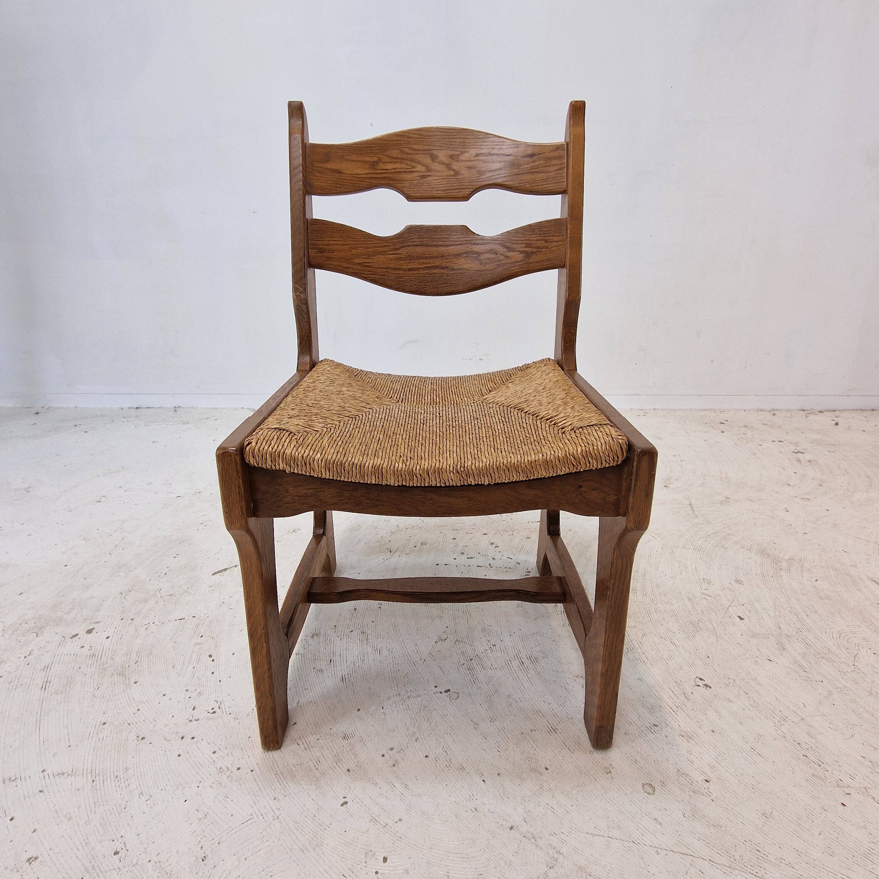 Ensemble de 6 chaises rasoir en chêne brutaliste, France, années 1960