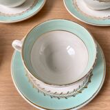 Vintage tea/coffee service in white green gold porcelain LUNEVILLE made in France