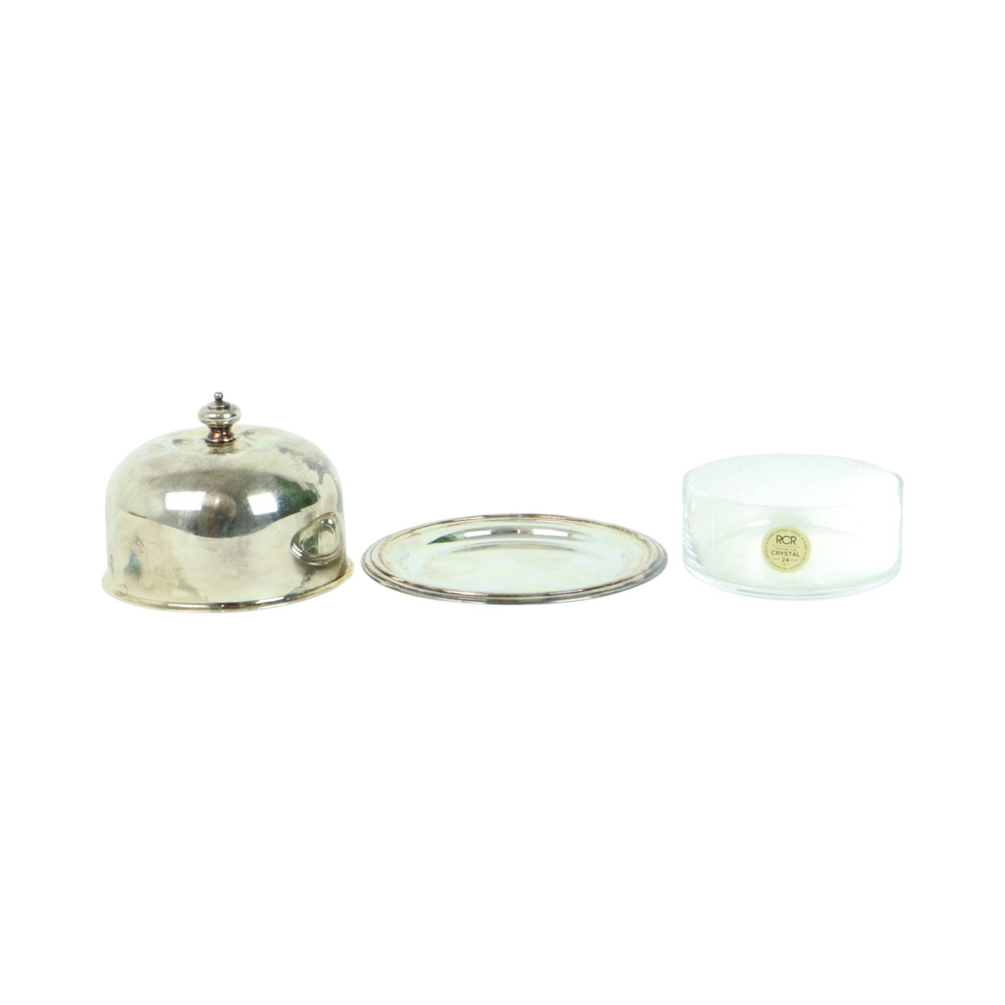 Silver Plated Butter Bowl Caviar Holder Maestri Italy Crystal
