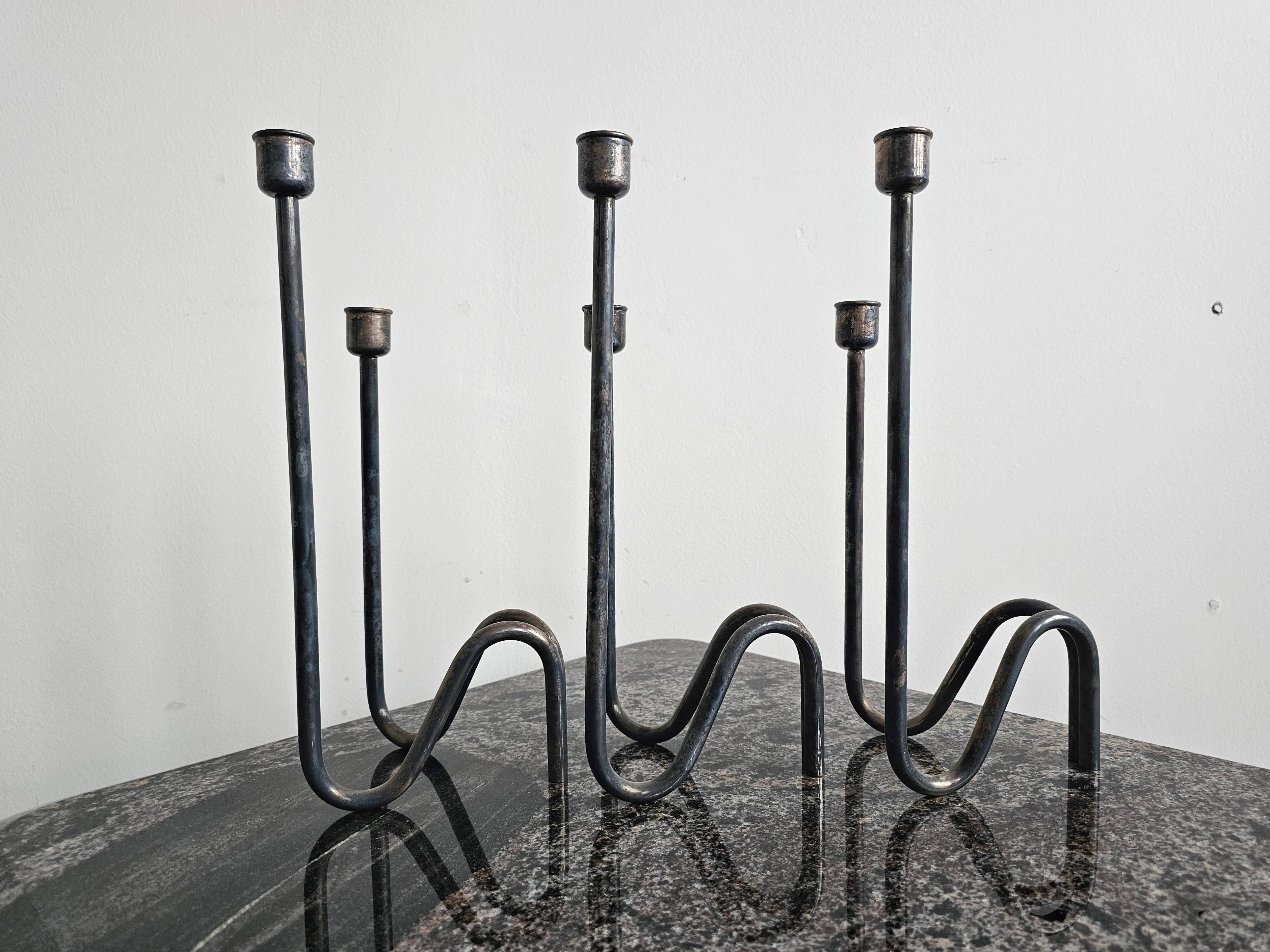 Set of 3 modern mid-century candle holders by Lino Sabattini