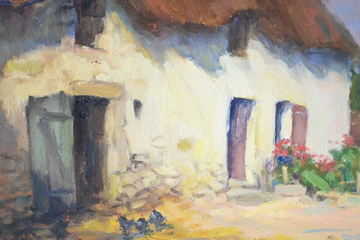 Oil on Wood "Maison en Brière", signed E.gautier – 1955