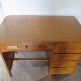 Vintage modernist desk - 5 drawers - shelf - 1950s - closure mechanism