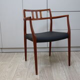 Vintage armchair in teak and black leather - Model 64 - Möller - Denmark '60's
