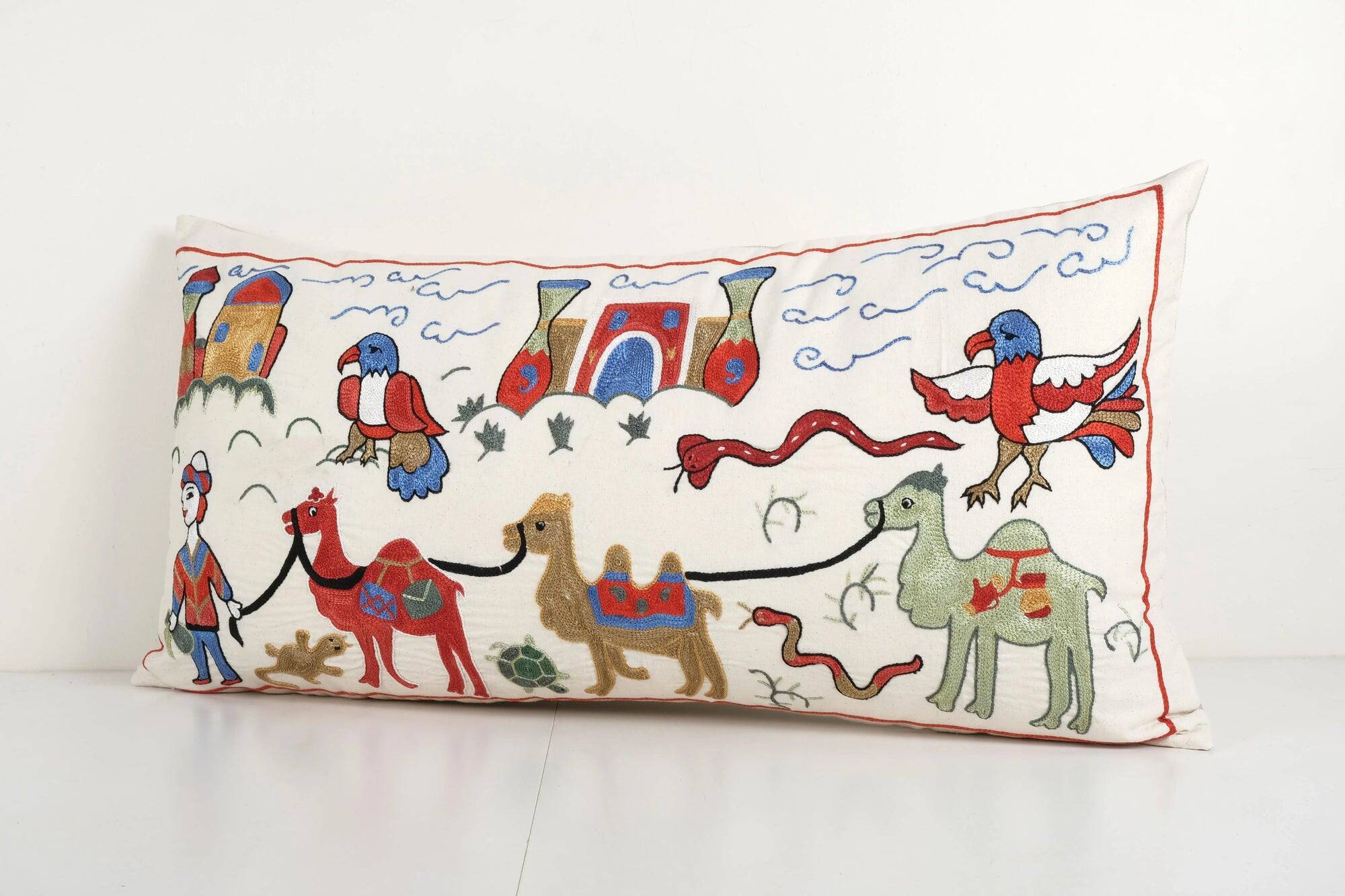 Vintage embroidered cushion cover 46x89 cm