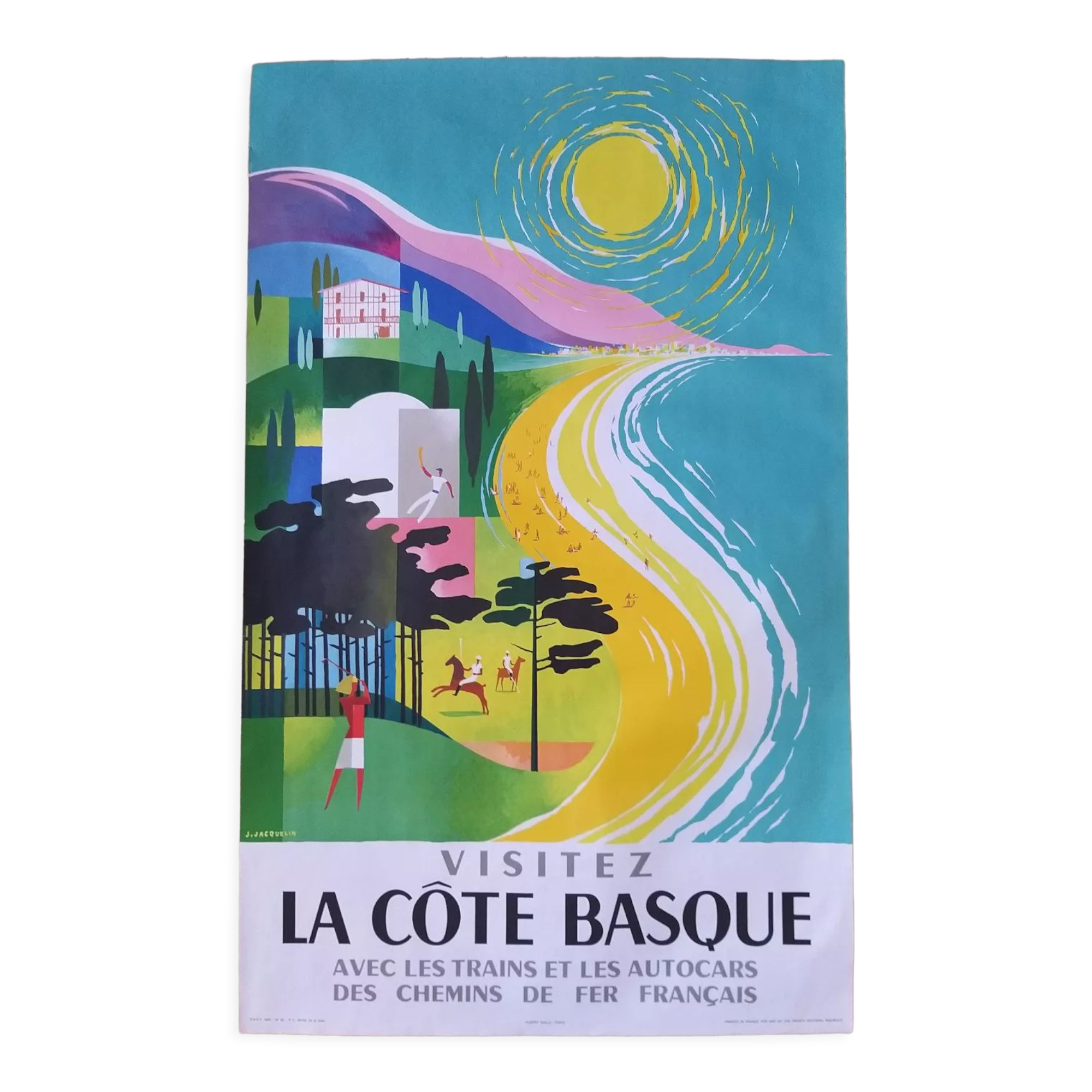 Old poster SNCF La Côte Basque J. Jacquelin 1964