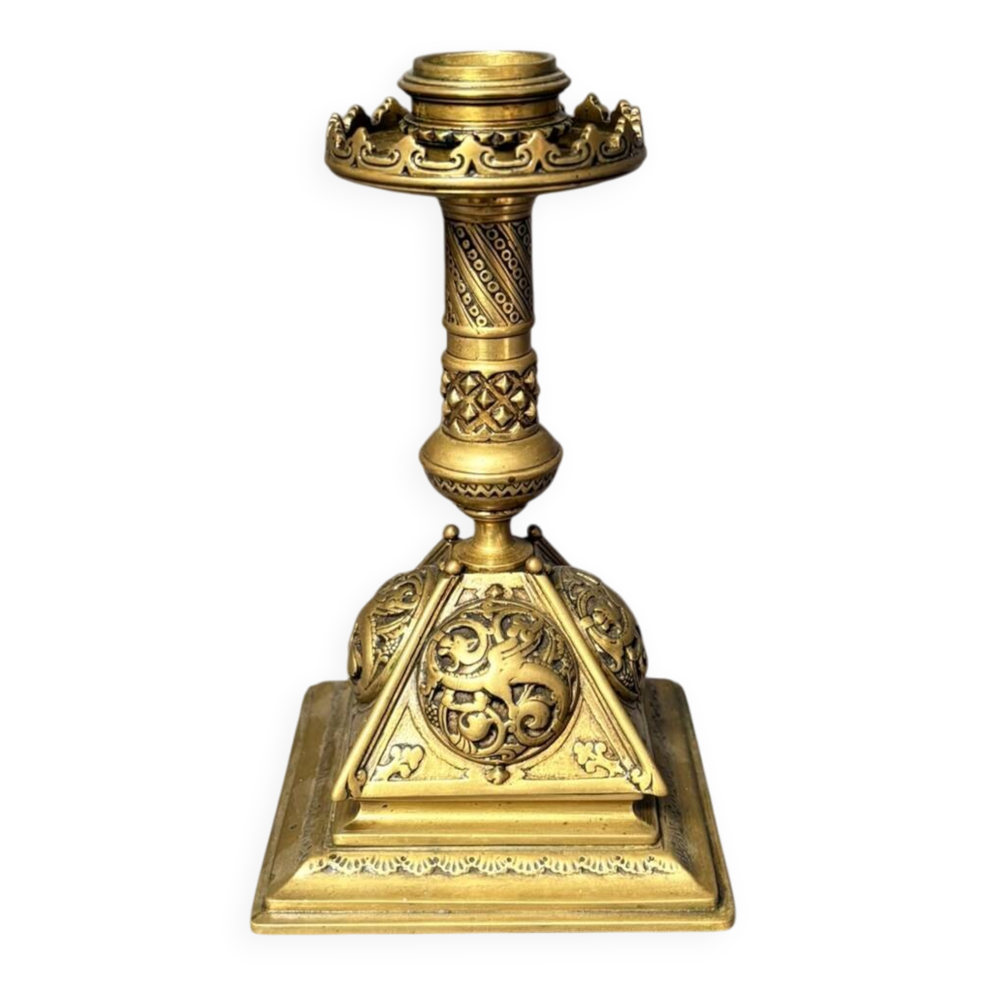 Antique Candle Holder Gilded Bronze Chandelier Decor Chimera Griffin Dragon