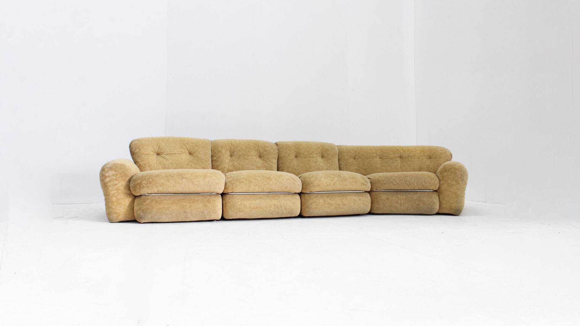 Vintage Italian curved modular chrome sofa 1970s