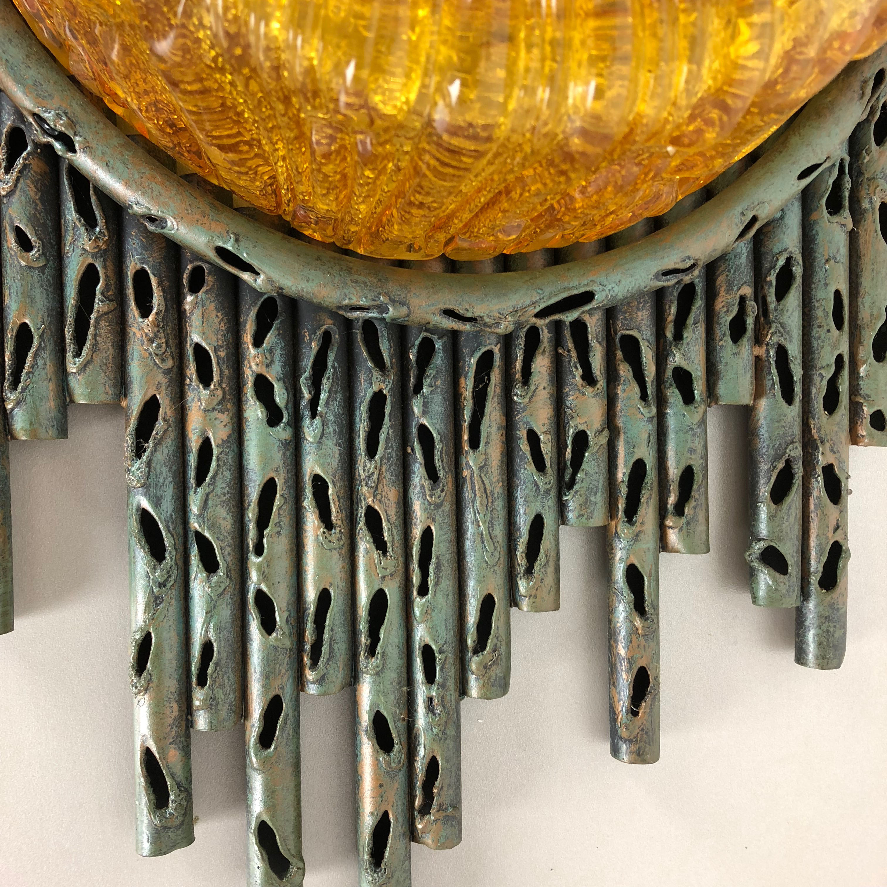 Brutalist Copper Wall Scones Light with Glass by Marcello Fantoni, Italy, 1960s