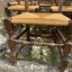 Six brutalist chairs straws and wood 60s