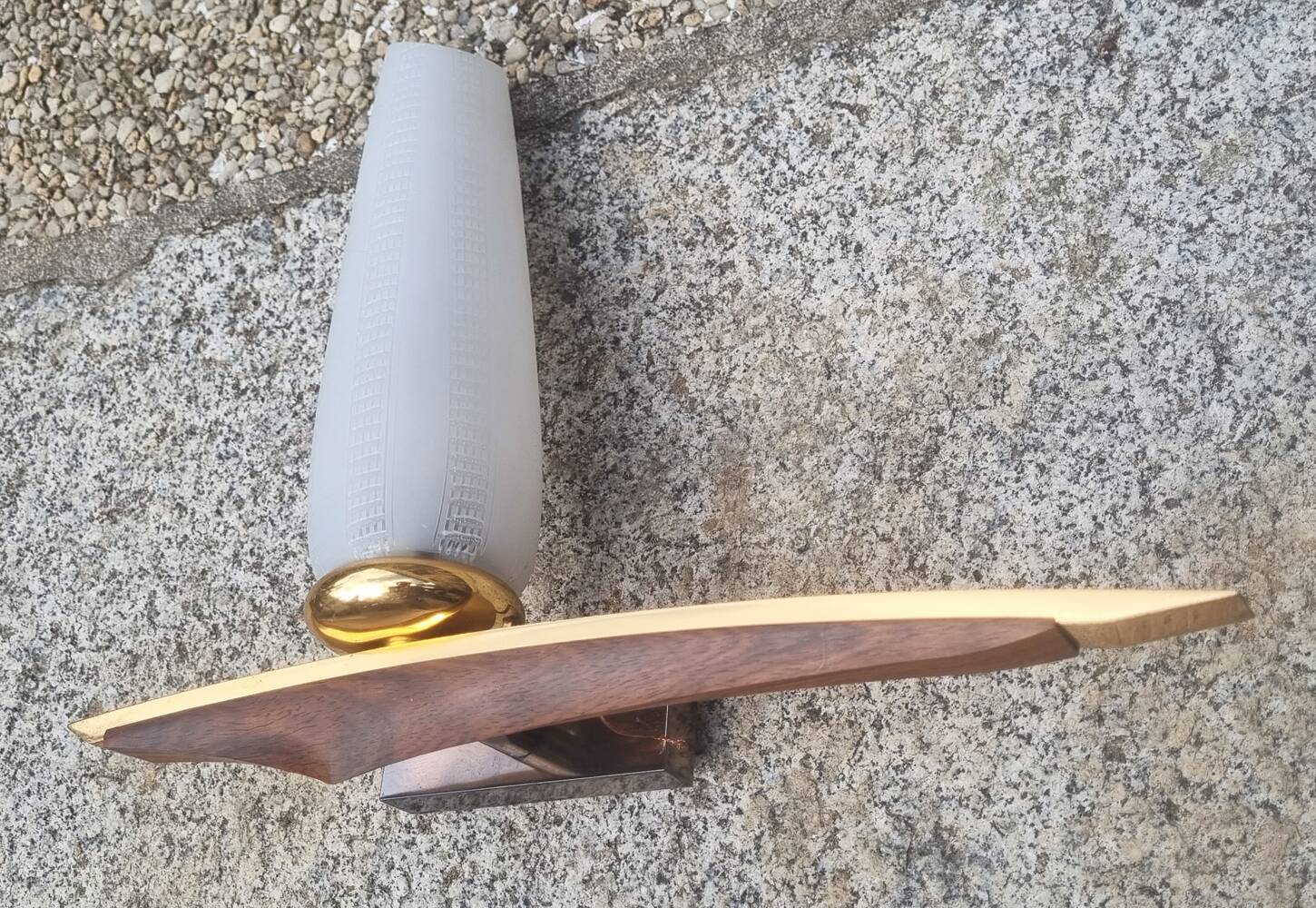 Pair of Scandinavian wall lights, teak, brass and opaline, vintage, 60s