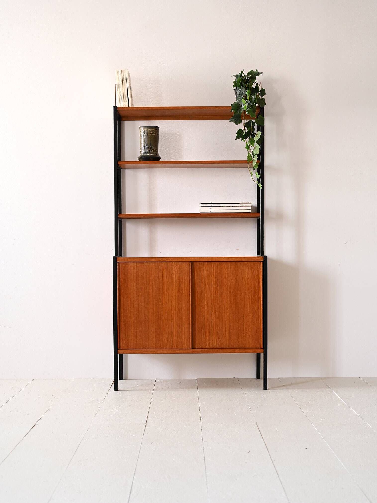 Scandinavian teak bookcase with black details