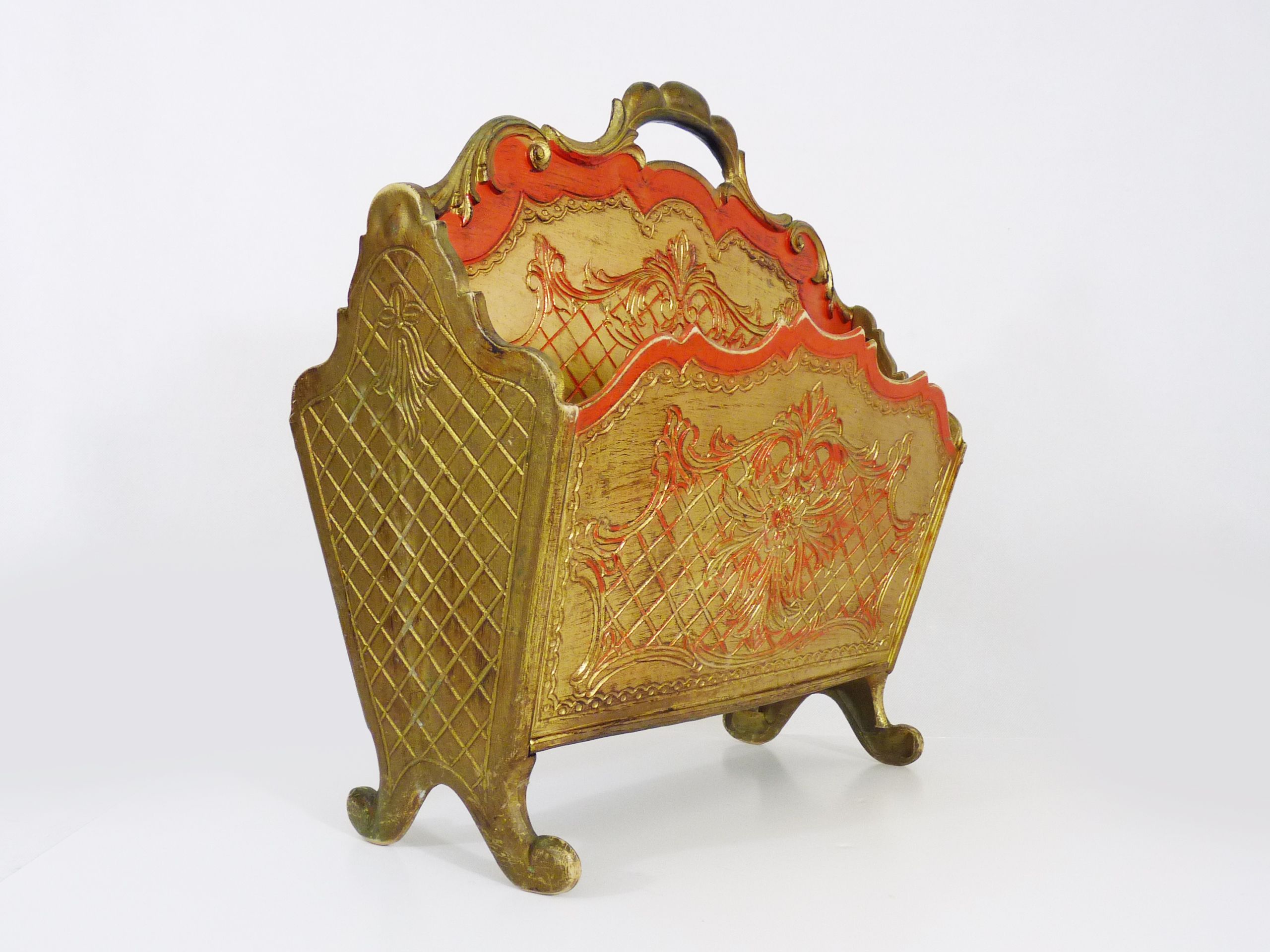 Vintage florentine gold and red plastic magazine holders years 70