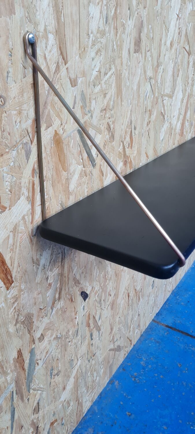 Scandinavian brass and teak shelf