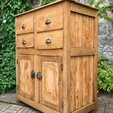 Parisian art deco sideboard in solid raw wood with pyrographed decorations, 1929