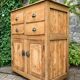 Parisian art deco sideboard in solid raw wood with pyrographed decorations, 1929