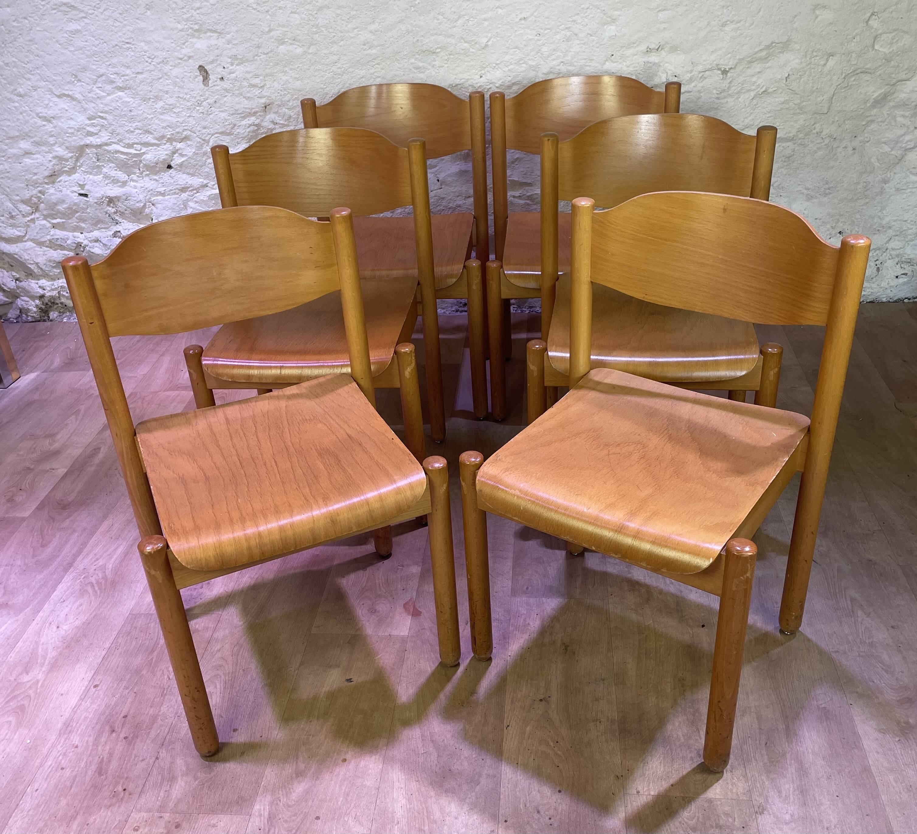 Set of 6 stackable vintage wooden chairs