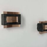 Pair of vintage wall lights, matte black metal and copper, Netherlands 1960