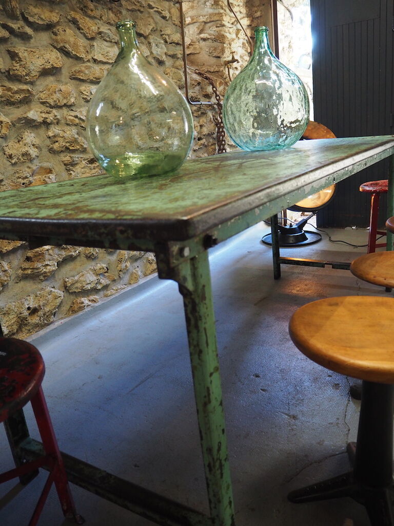 Green patinated metal workshop table 1950