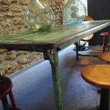 Green patinated metal workshop table 1950