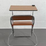 Vintage folding school desk with faux leather seat