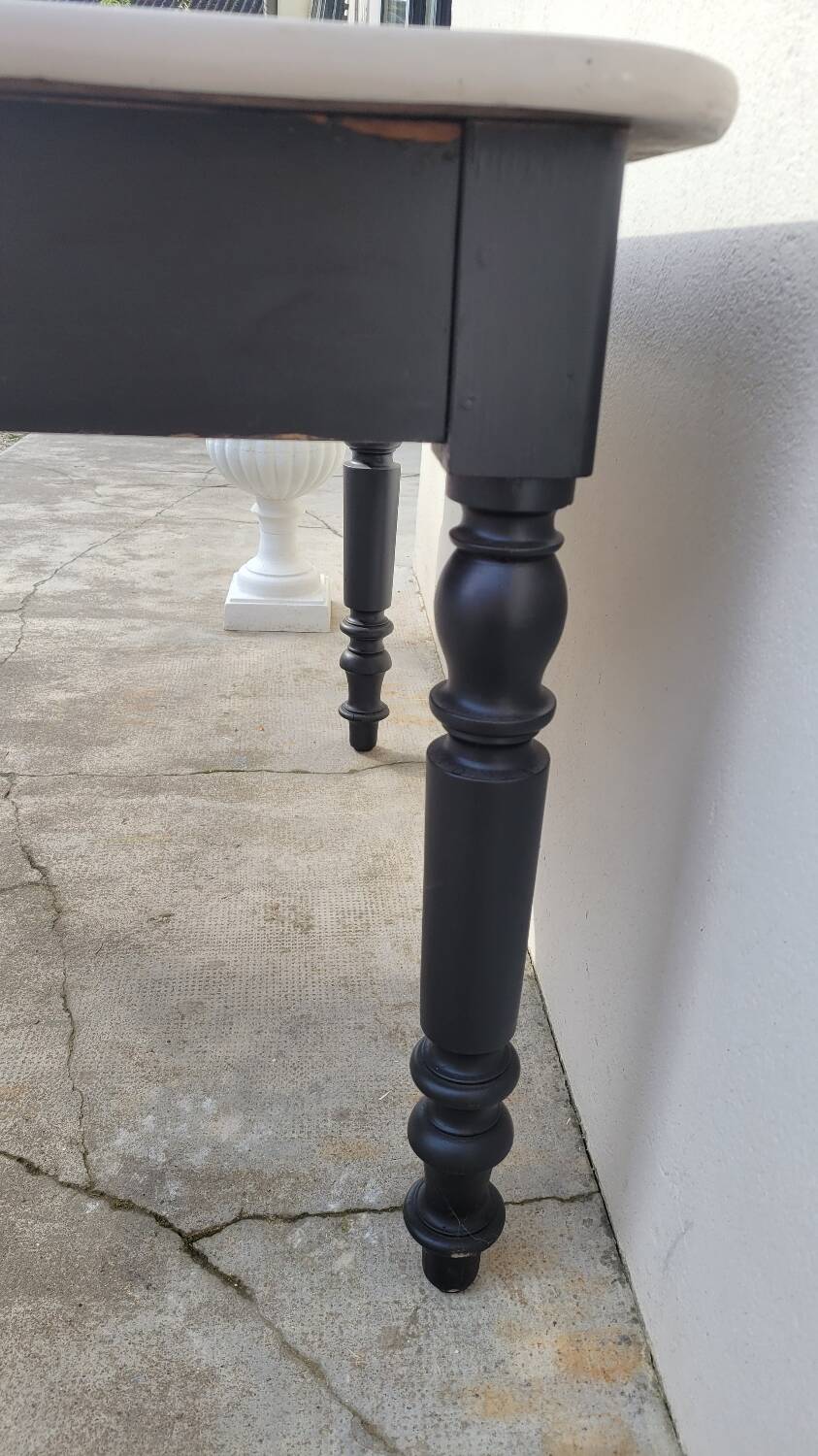 Antique patinated bistro farmhouse table, one drawer